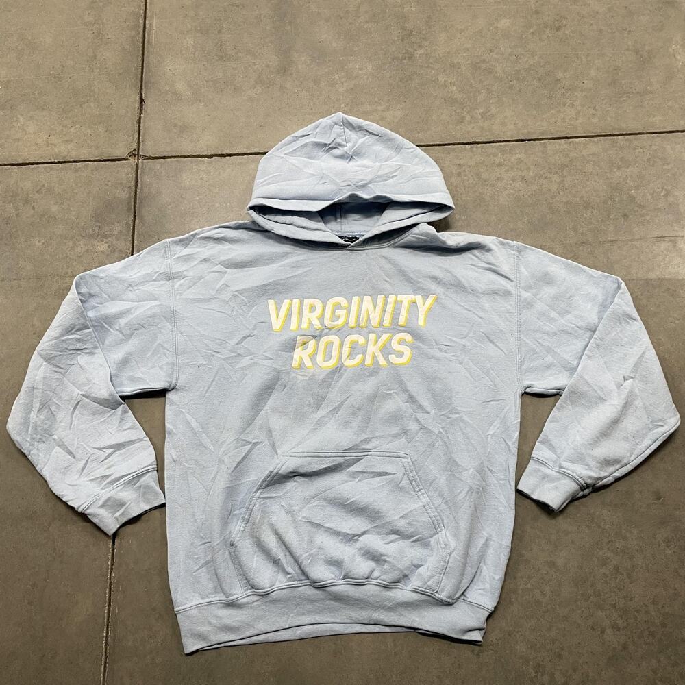 Virginity Rocks Hoodie Mens Medium Light Blue Danny Duncan Pullover Graphic